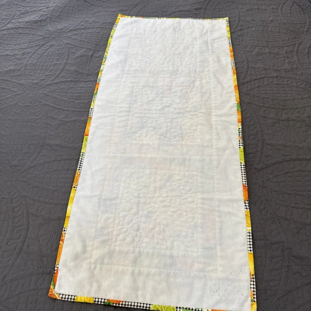 Handmade Quilted Table Runner Citrus Fruit Check Lemons Oranges 15x34